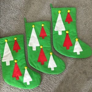 Festive Green Christmas Stockings - Set of 3
